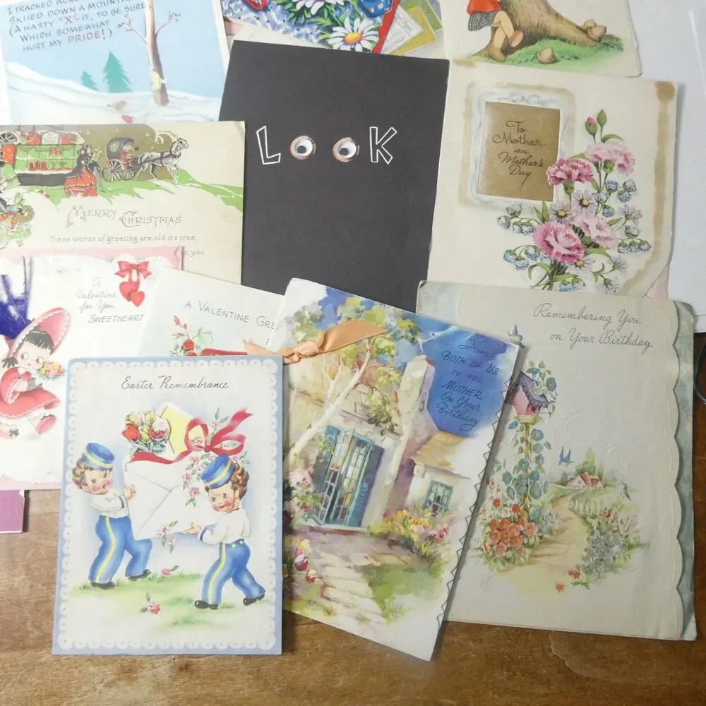 Lot Vintage Holiday Greeting Cards Valentines Birthday Christmas Used